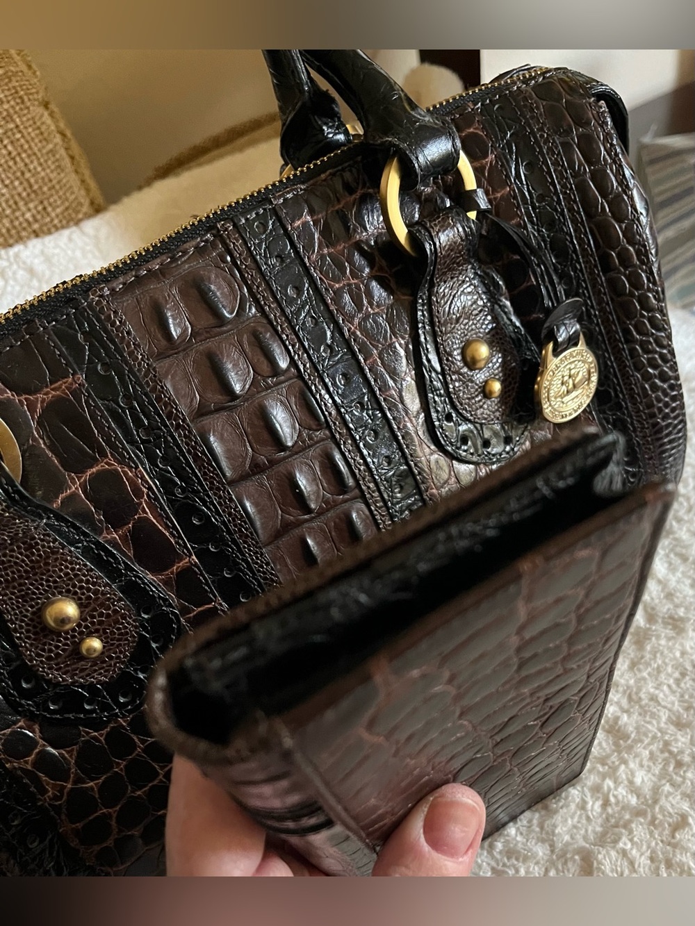 Brahmin Croc-Embossed Leather Satchel with Matching Wallet - Picture 6 of 12